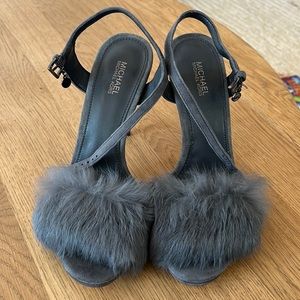 Michael Kors NWT gray faux fur strap it heels